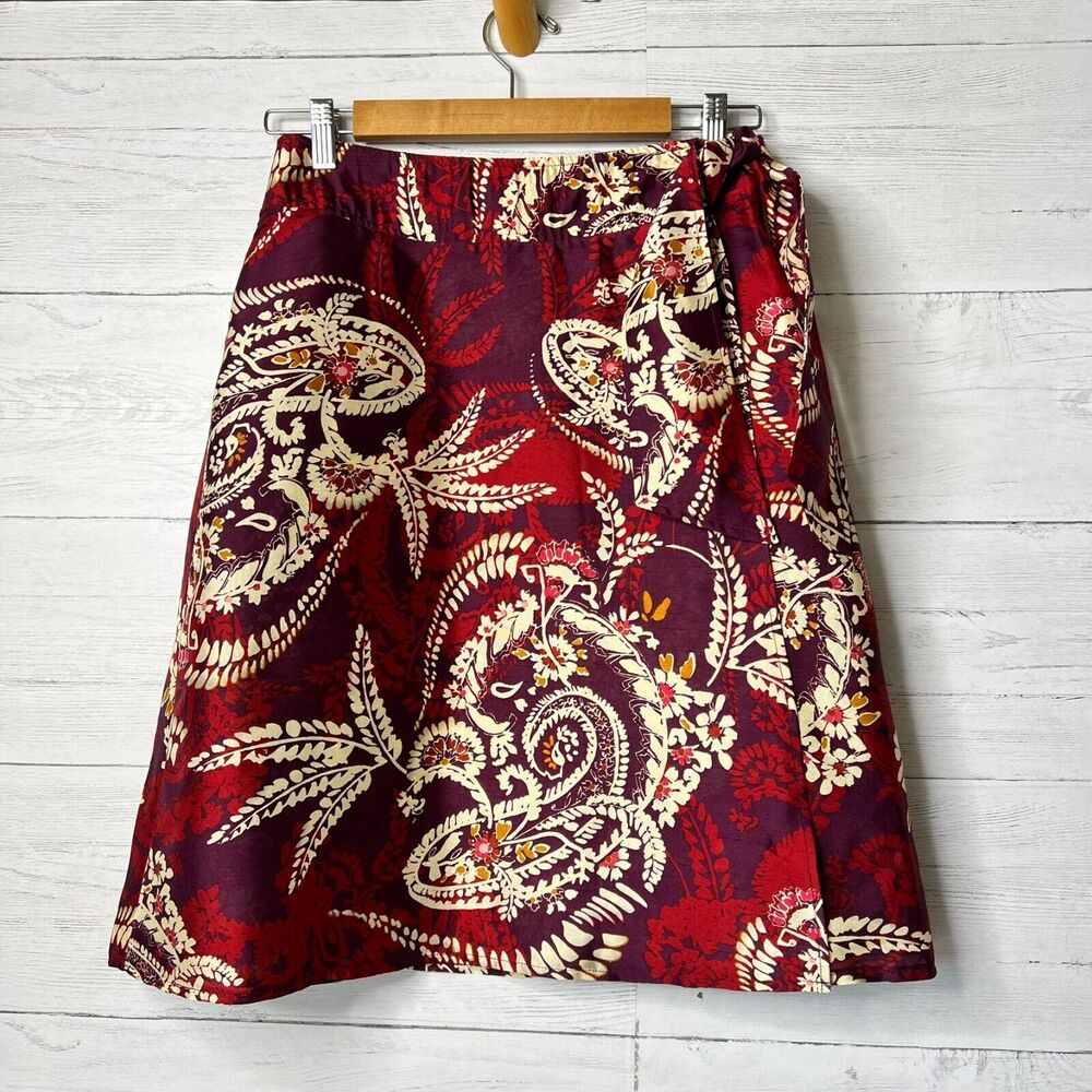 Vintage Talbots Skirt Womens Size 6P Red Colorful Floral Paisley 100% Silk Wrap